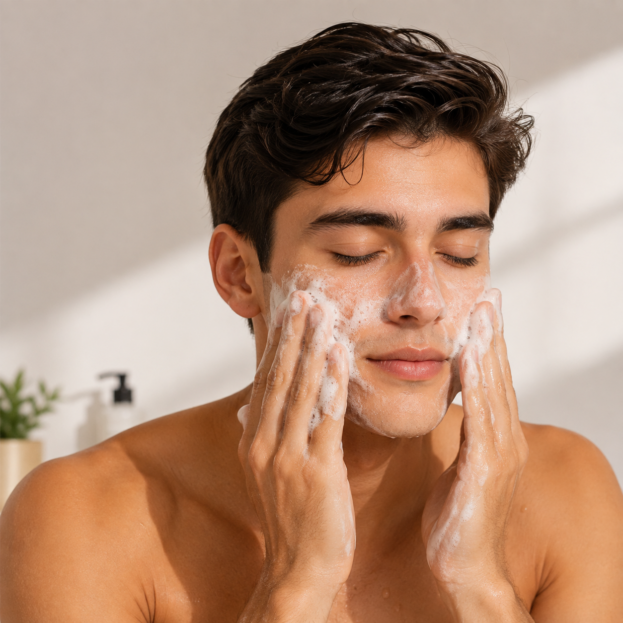 Persona limpiando su rostro como parte de su rutina de skincare